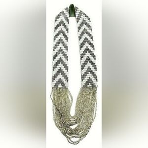 Colleen Lopez White Silver Beaded Scarf Necklace